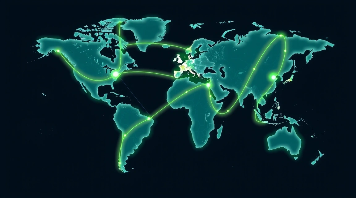Global map with interconnected lines representing sustainable supply chain